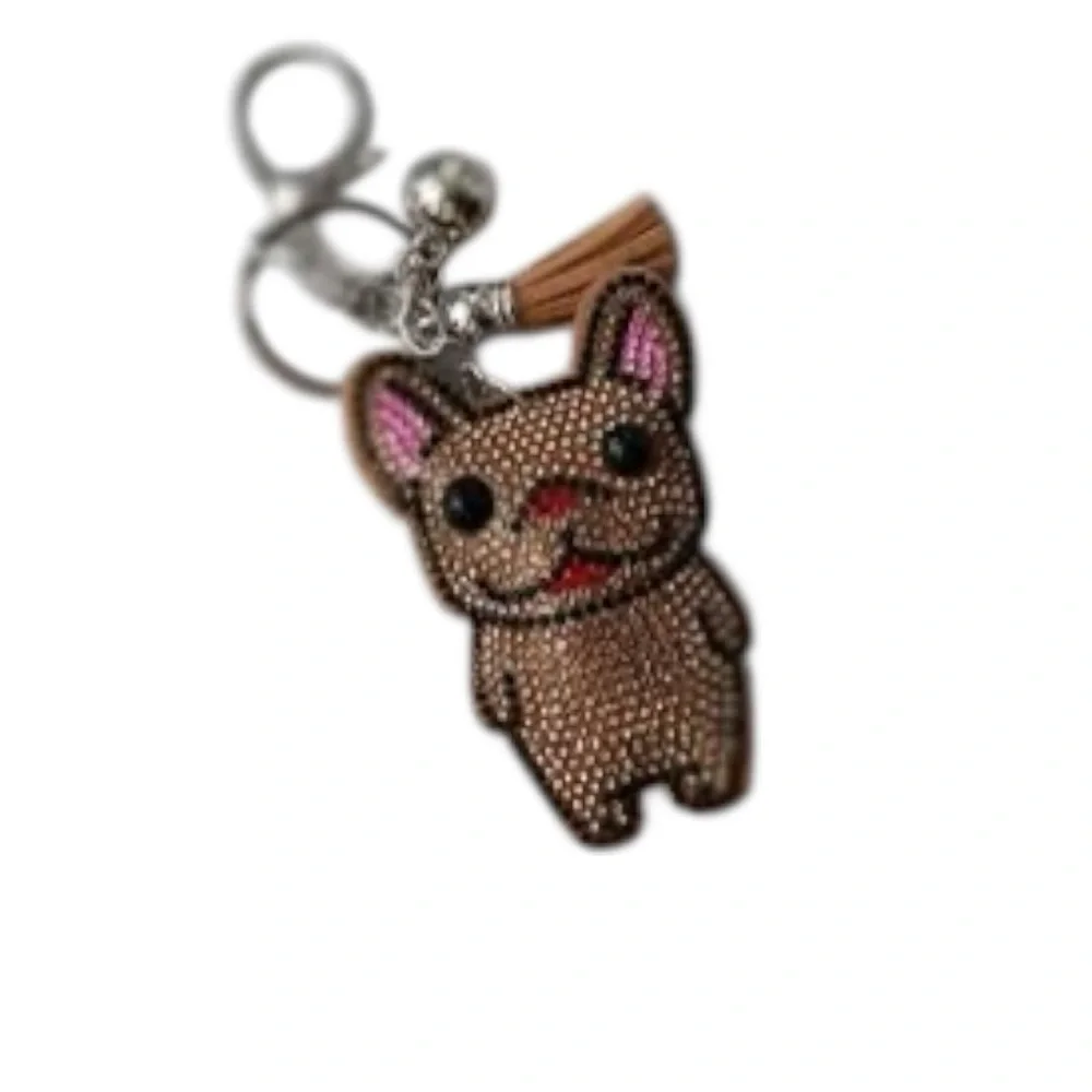 Juliet by Crystal Avenue French Bulldog Rhinestone Keychain Brown Dog Bag Charm